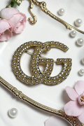 Gold GG Charm Pearlescent Pin Brooch