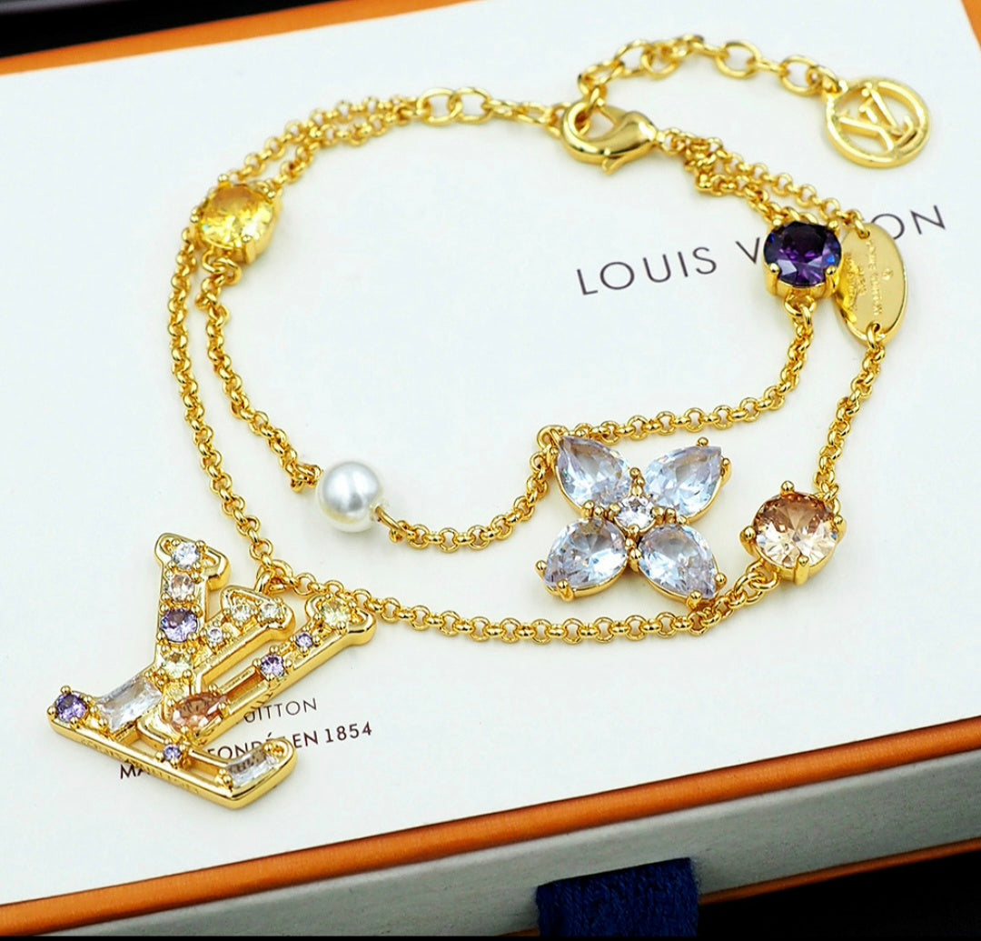 L Logo MultiStone Chain Bracelet