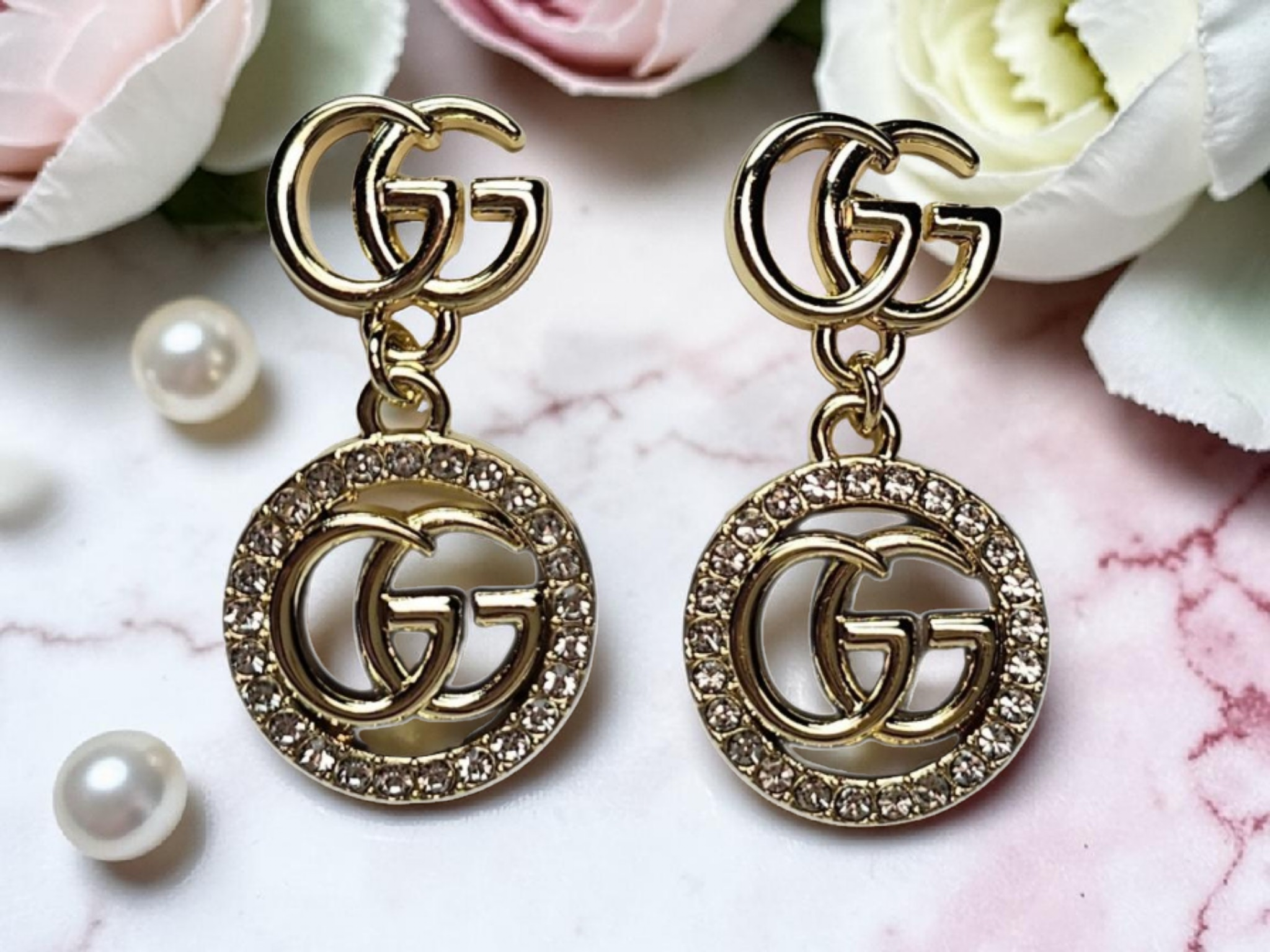 GG Logo charm Gold drop Earrings