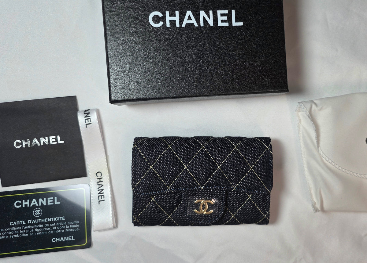 C Logo Black Wallet with Contrast Stitching