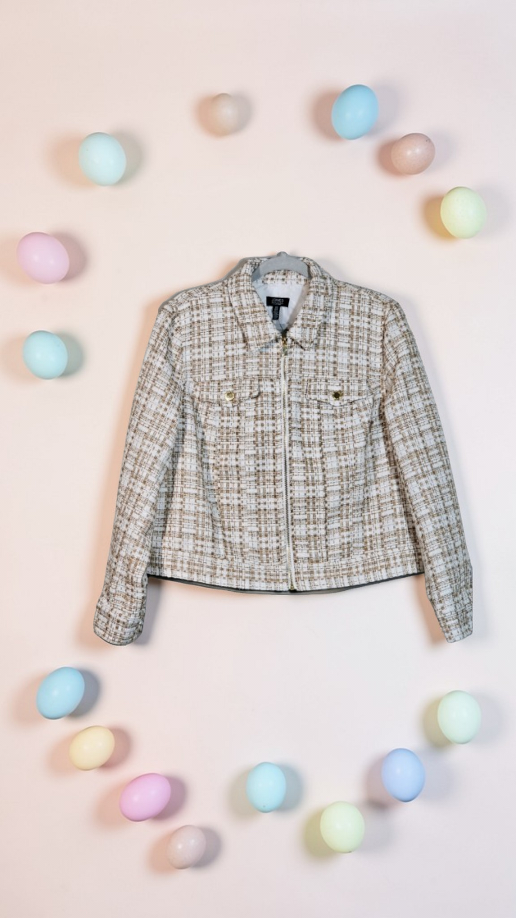 Jones New York White Tweed Jacket Size L
