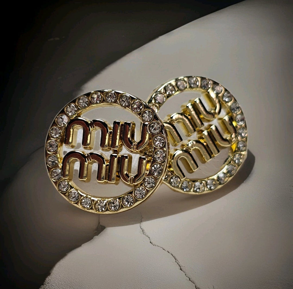 MIU MIU Logo Charm Gold Earrings