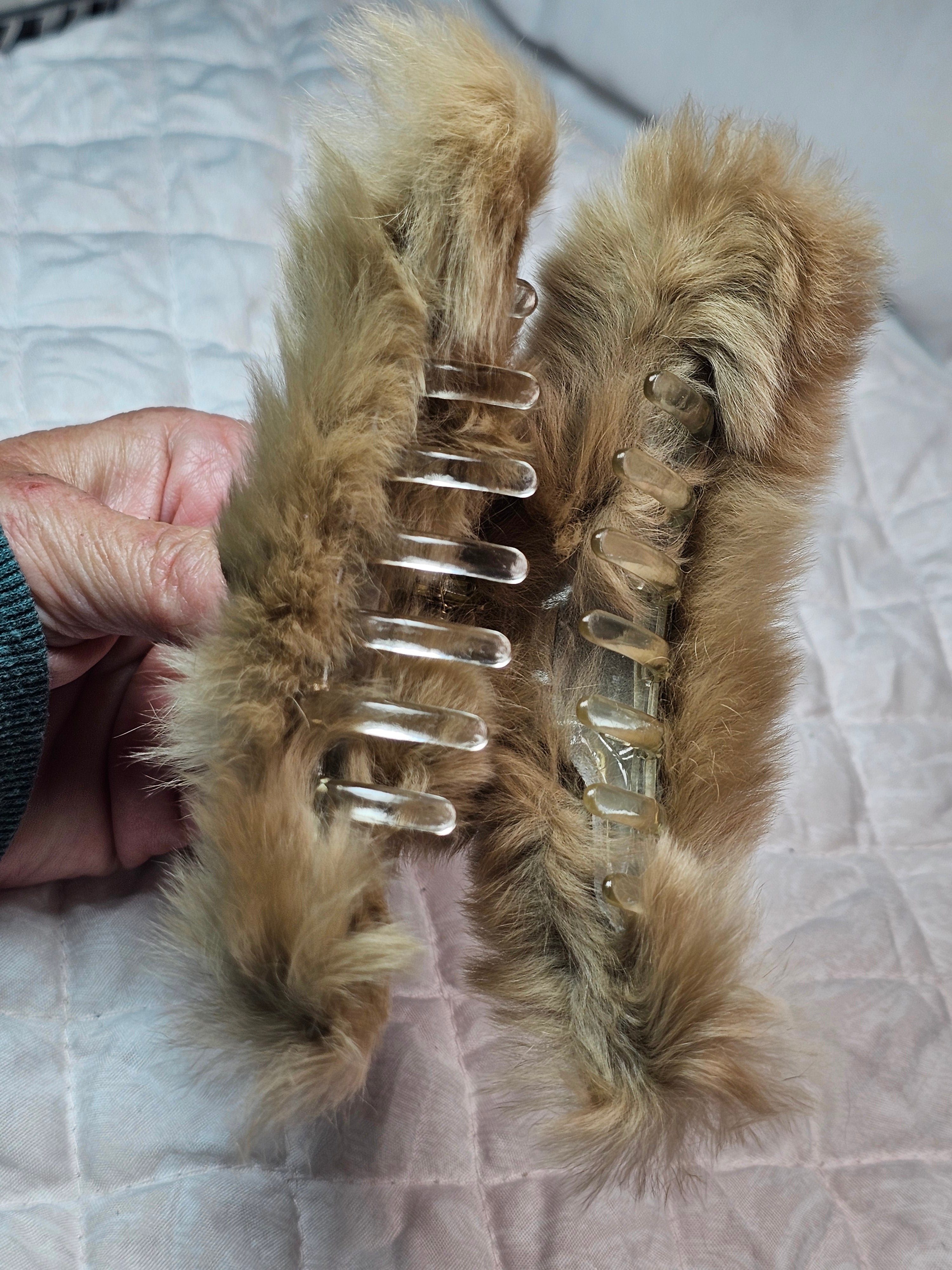 Prada Logo Charm Beige Fur Hair Claw Clip