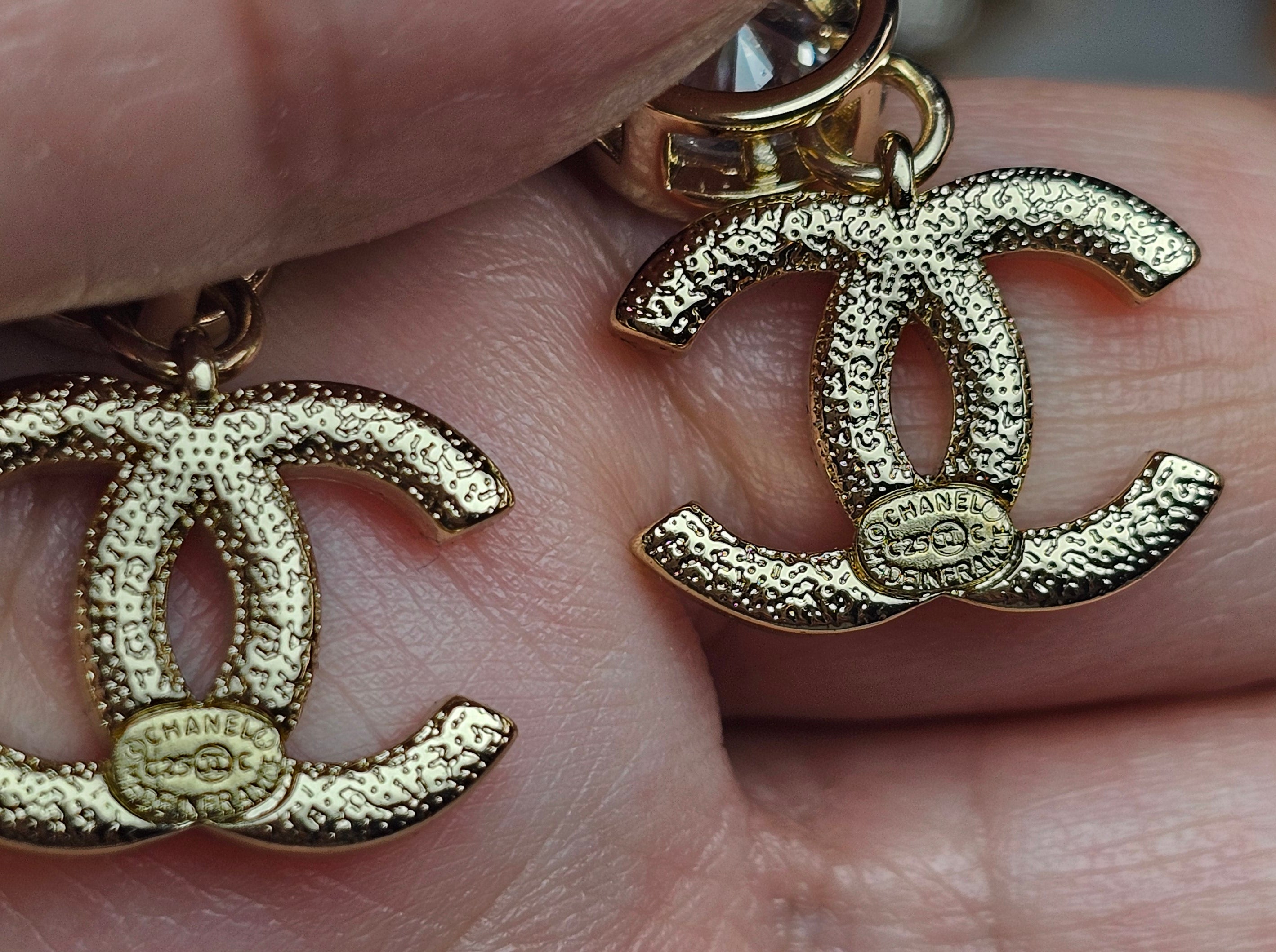 Gold Charm Logo Drop Earrings Summer