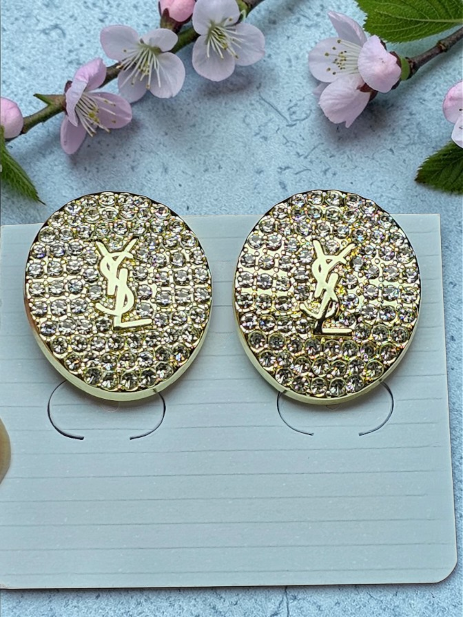 Yves St Laurent Gold Charm Pavé Gemstone Earrings