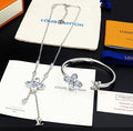 Silver and Gemstone Necklace and Cuff Bracelet Set