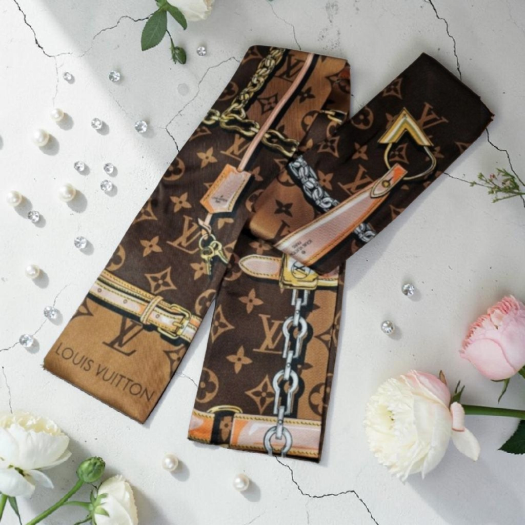 Louis Logo Bag Scarf Hair Accessory Tagged 100% Silk