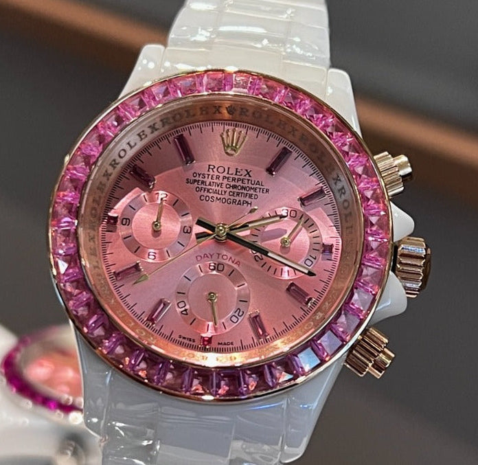 Pink and White RLX Luxury Swiss Movement Watch
