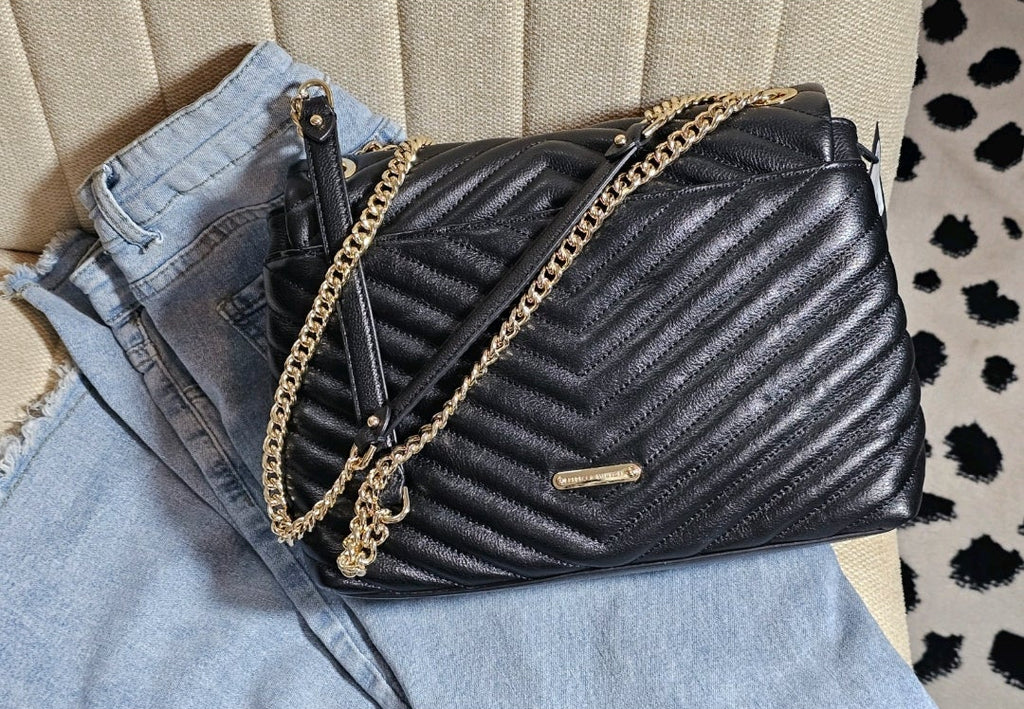 Rebecca Minkoff Black Quilted Leather Convertible Crossbody Handbag NWT & Dustbag