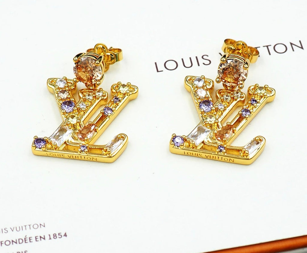 18K gold plated Gemstone Logo Dangle Earrings