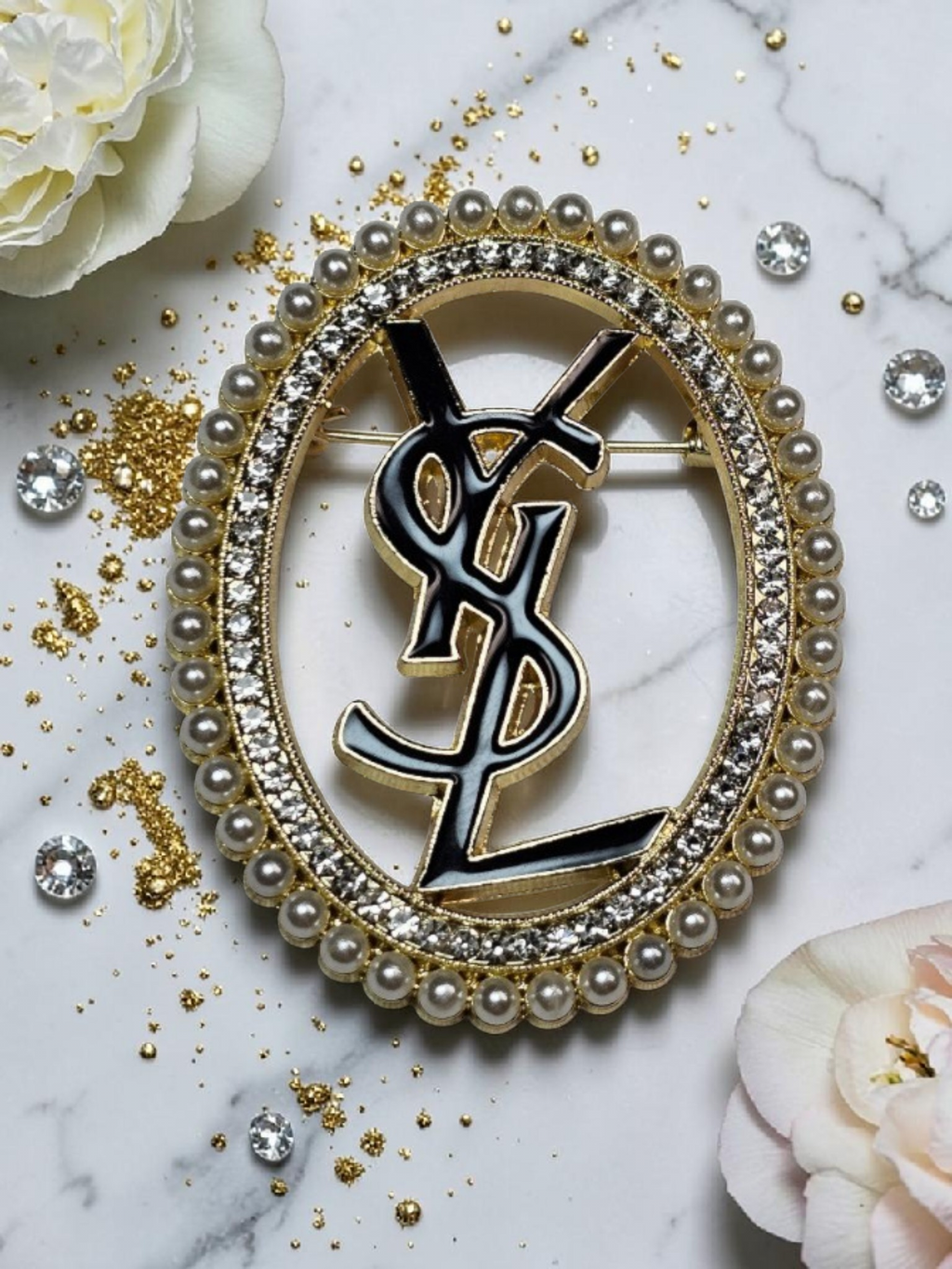 Gold and Black Logo Charm Brooch