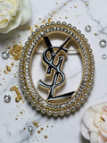 Gold and Black Logo Charm Brooch