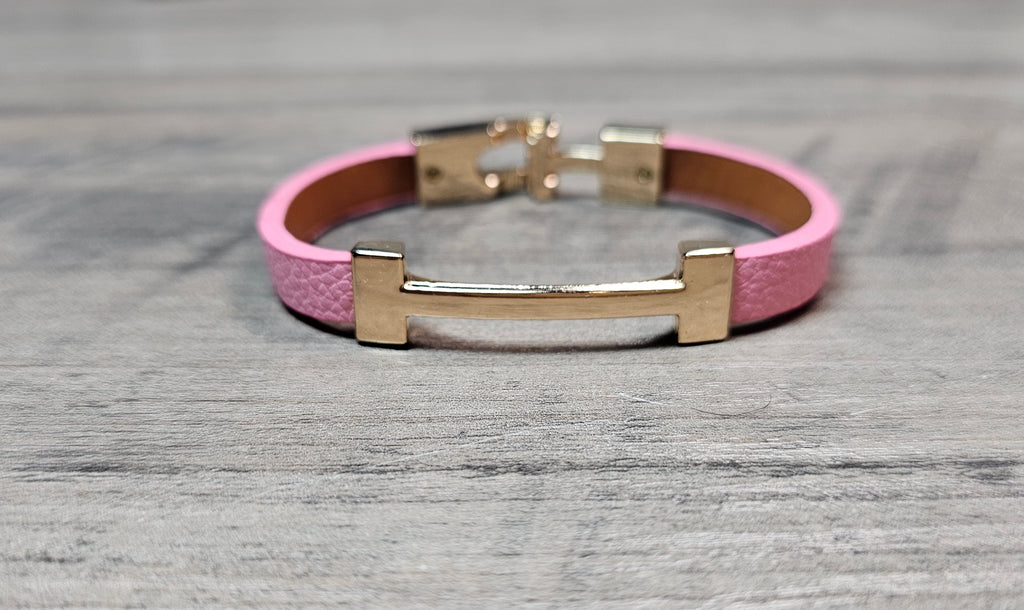 Vegan Leather H Letter style stacking Bracelet