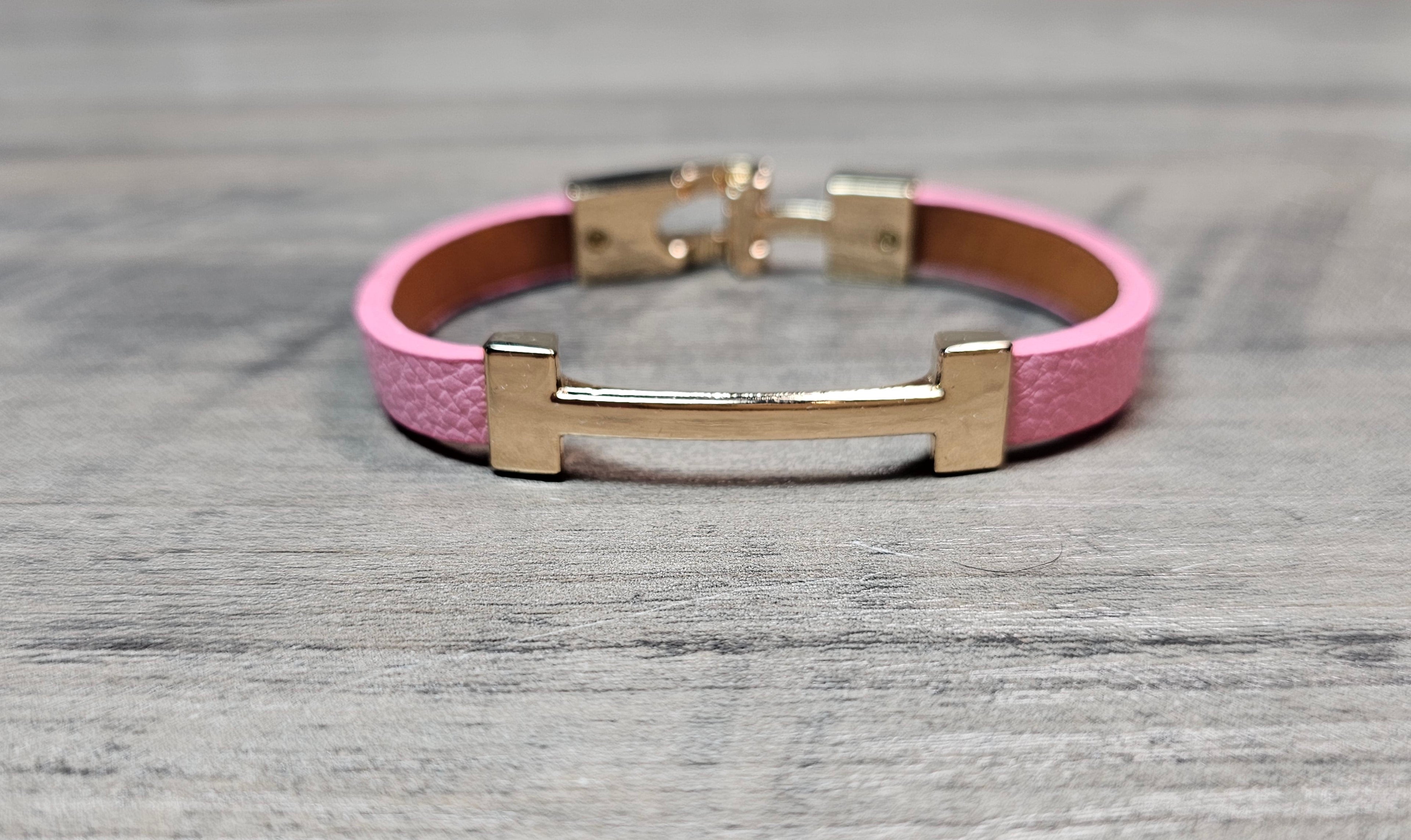 Vegan Leather H Letter style stacking Bracelet