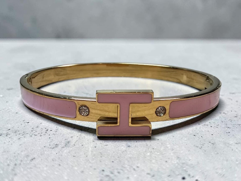 Side style H Letter Bangle Bracelet w stones