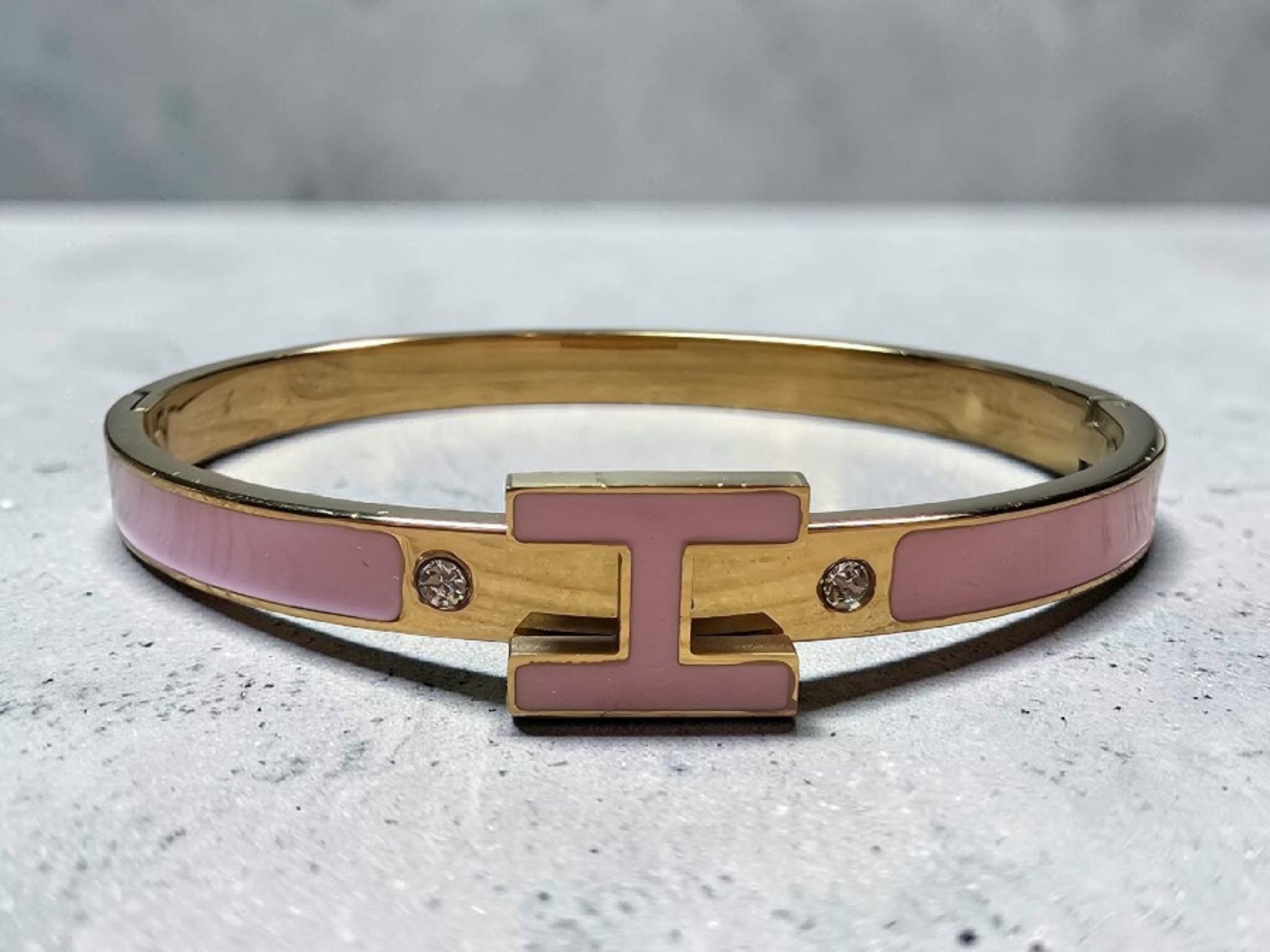 Side style H Letter Bangle Bracelet w stones