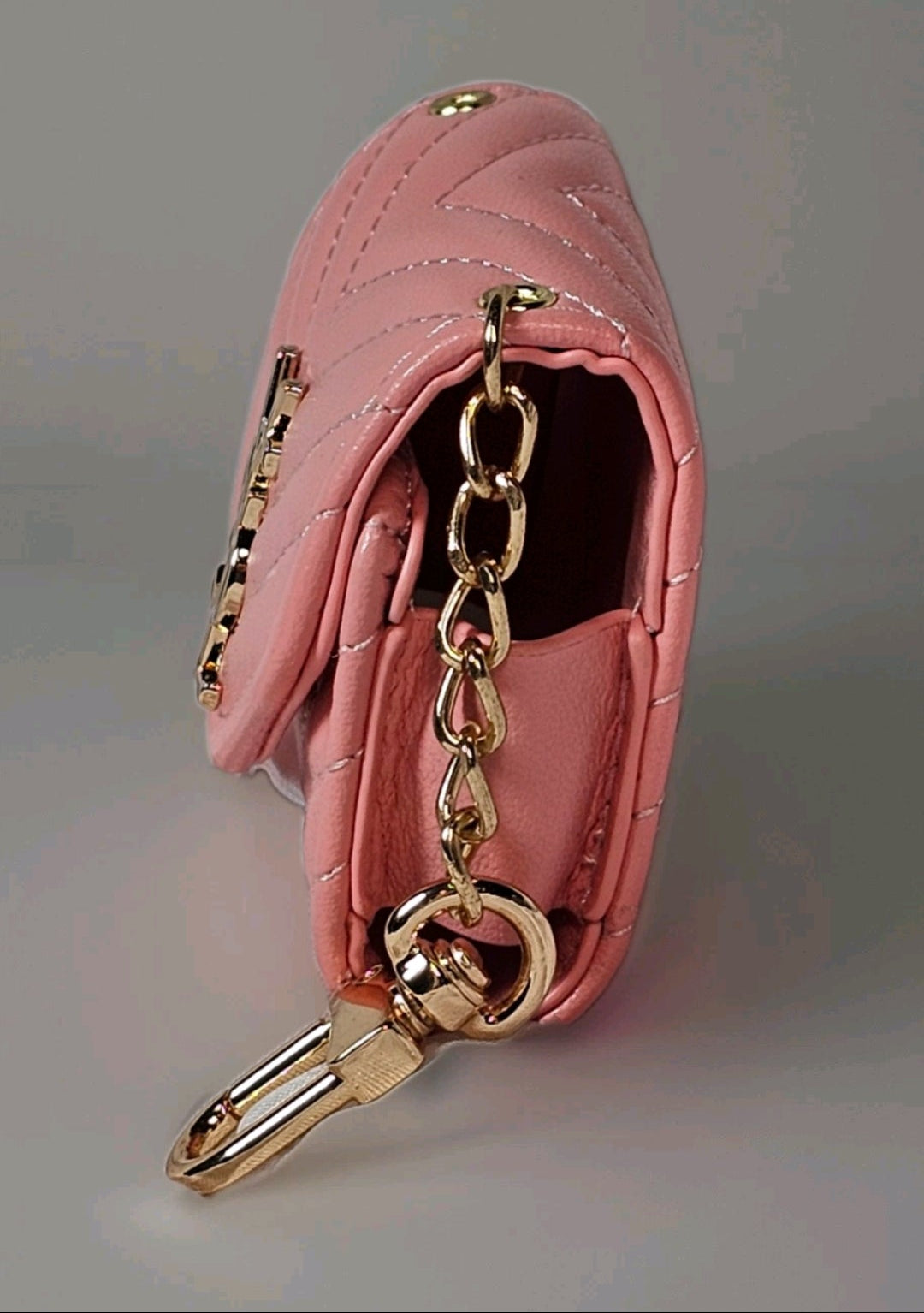 Pink Quilted Leather Yves St Laurent Logo Charm AirPods/Earbuds Case