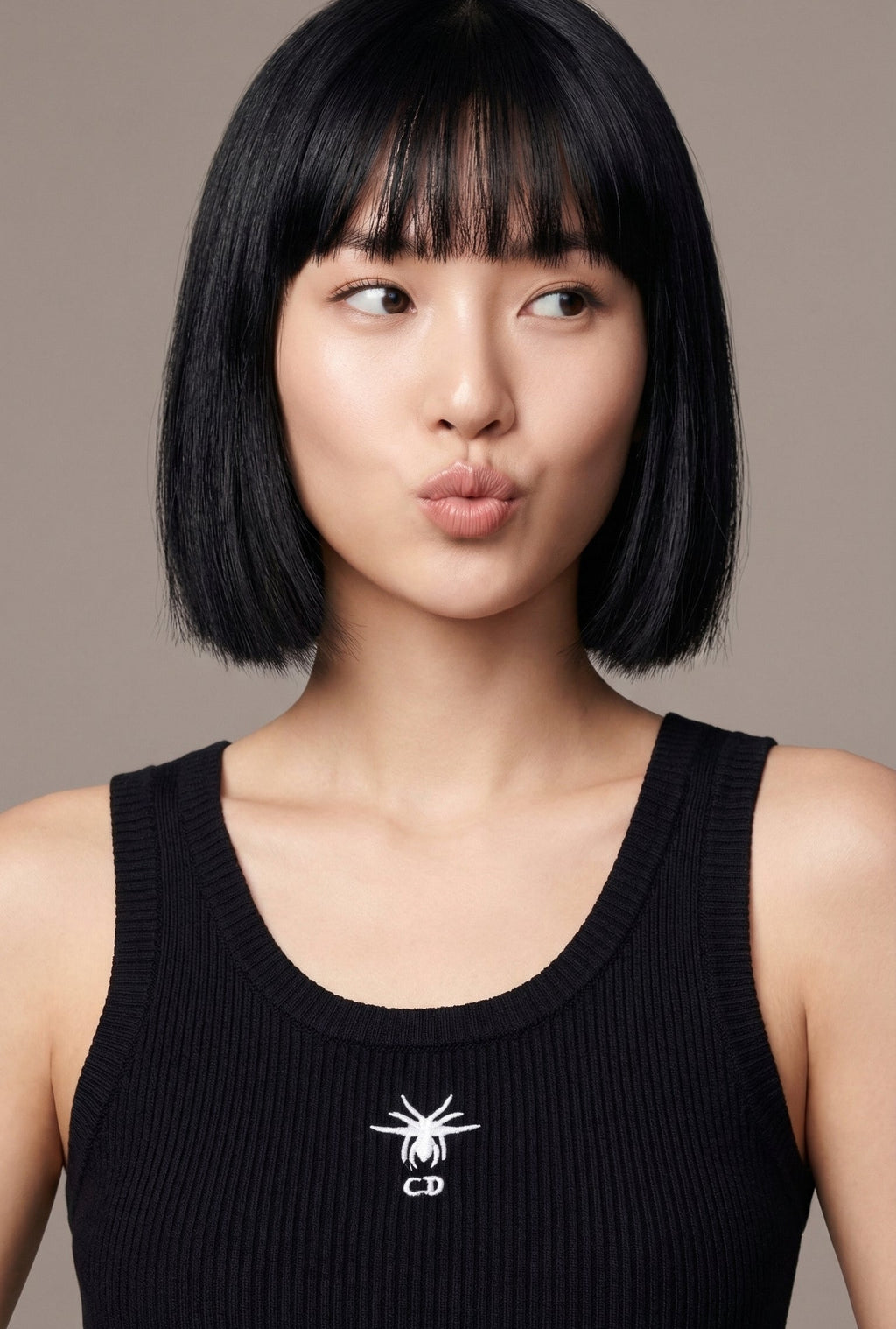 Christian Dior Logo Knit Tank Top w/ Embroidered Spider Black labeled Size US Medium NEW