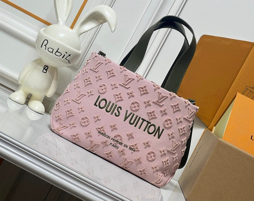 Monogram Velvet Logo Blush Pink Large Tote