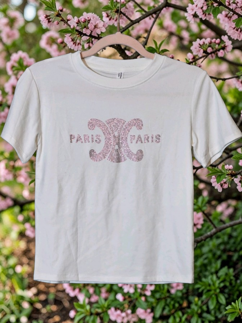 Luxury Pink Stone Paris Logo short sleeve Tee Shirt Size US Women's Small
