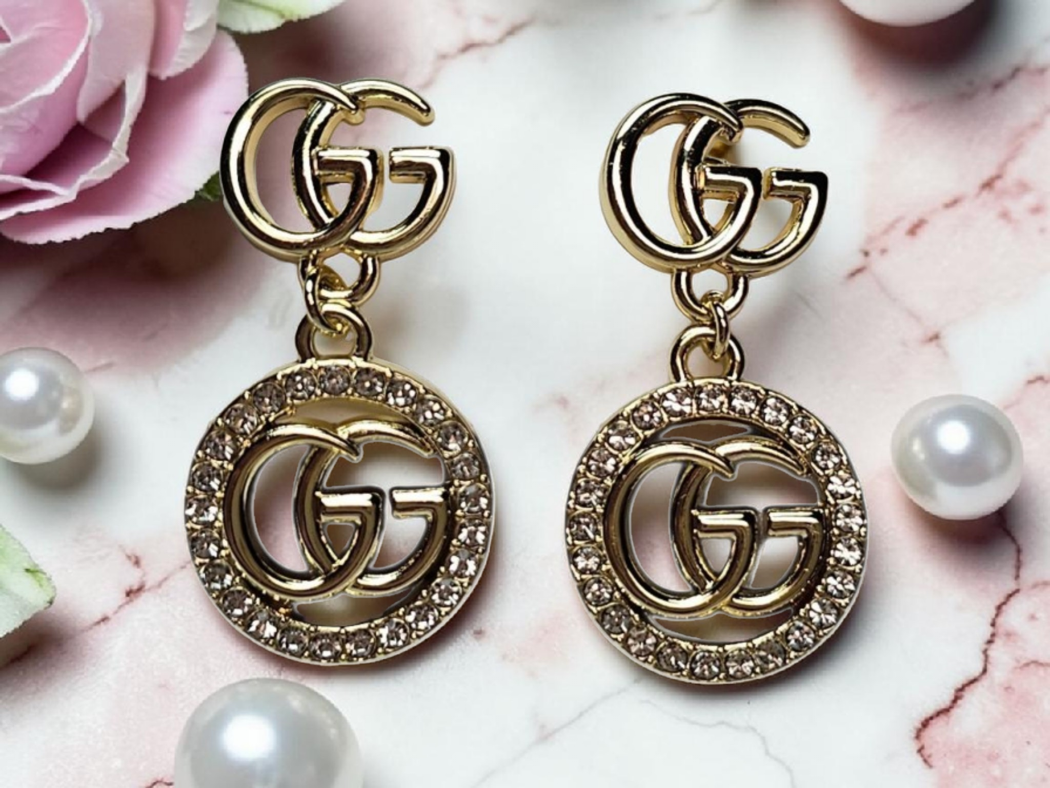 GG Logo charm Gold drop Earrings