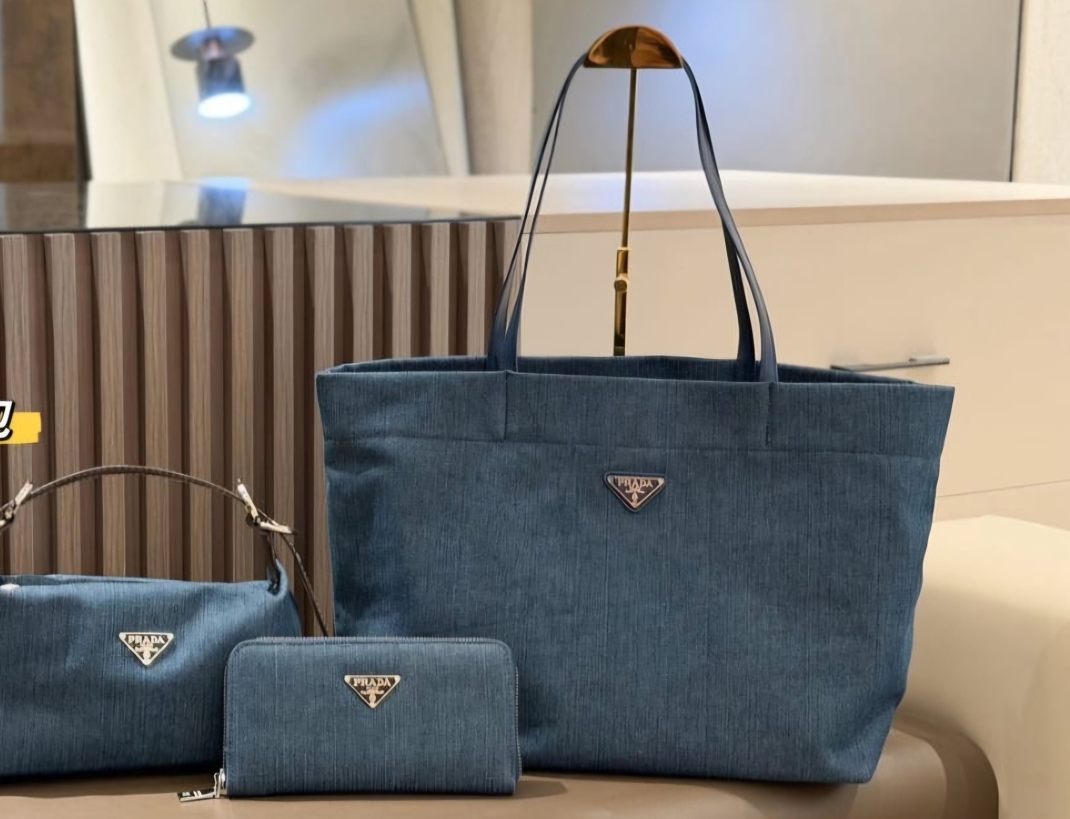 3 piece Denim Triangle logo Tote set