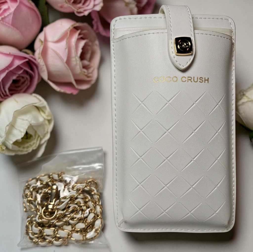 Chanel COCO CRUSH White Quilted Leather Crossbody Phone case w/ Matching chain strap