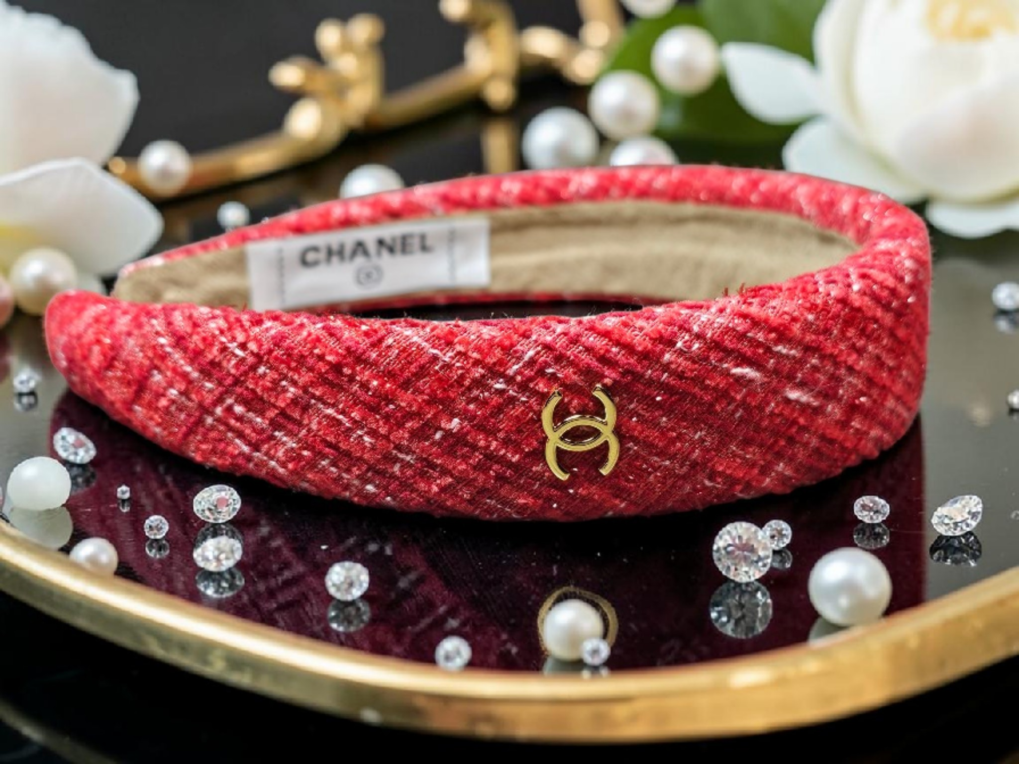 Red Cc logo Tweed Headband Spring