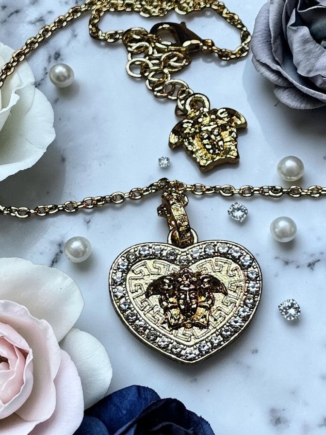 Medusa Head Double charm Necklace