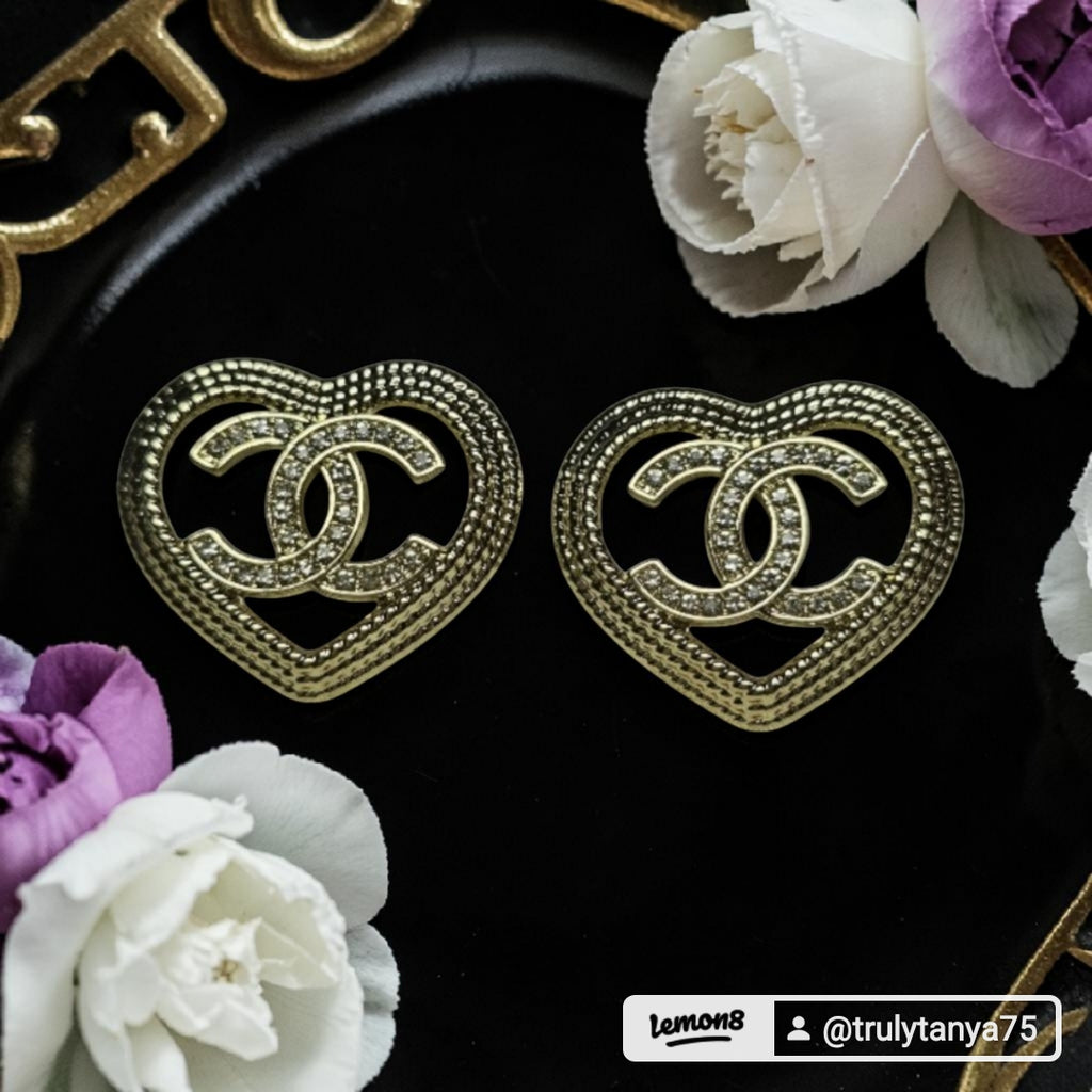 Gold Heart Charm Statement Earrings