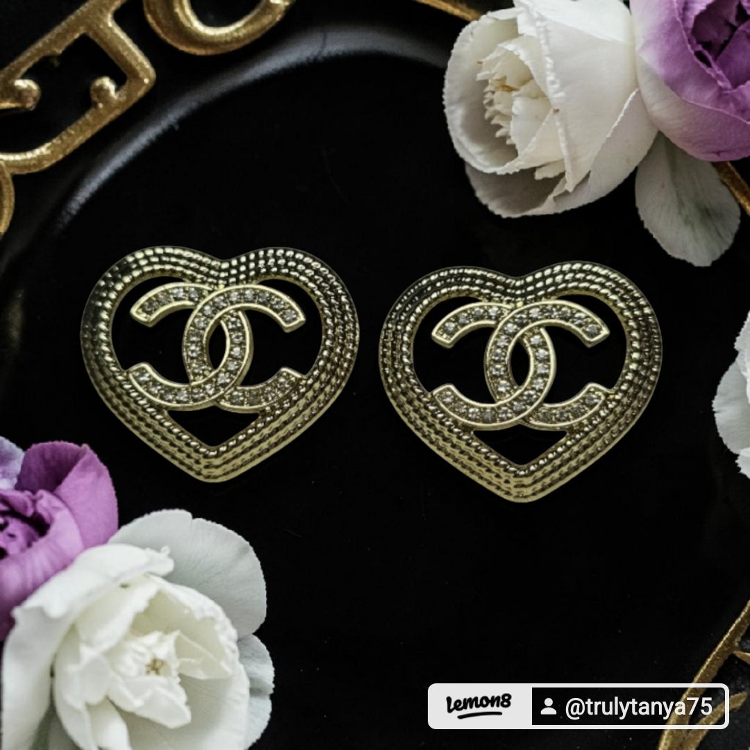 Gold Heart Charm Statement Earrings