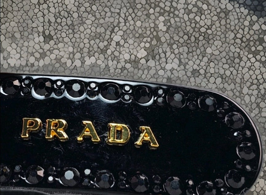 Black Gemstone Luxury Prada Logo Sparkling Stone Hair Clip