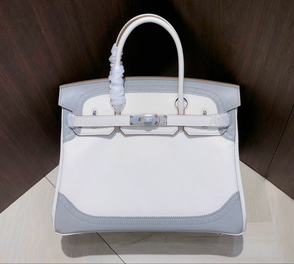 White and Dove Gray Buckle Bag