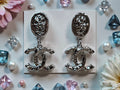 White Gold plated CC Dangle Statement Pierced Studs