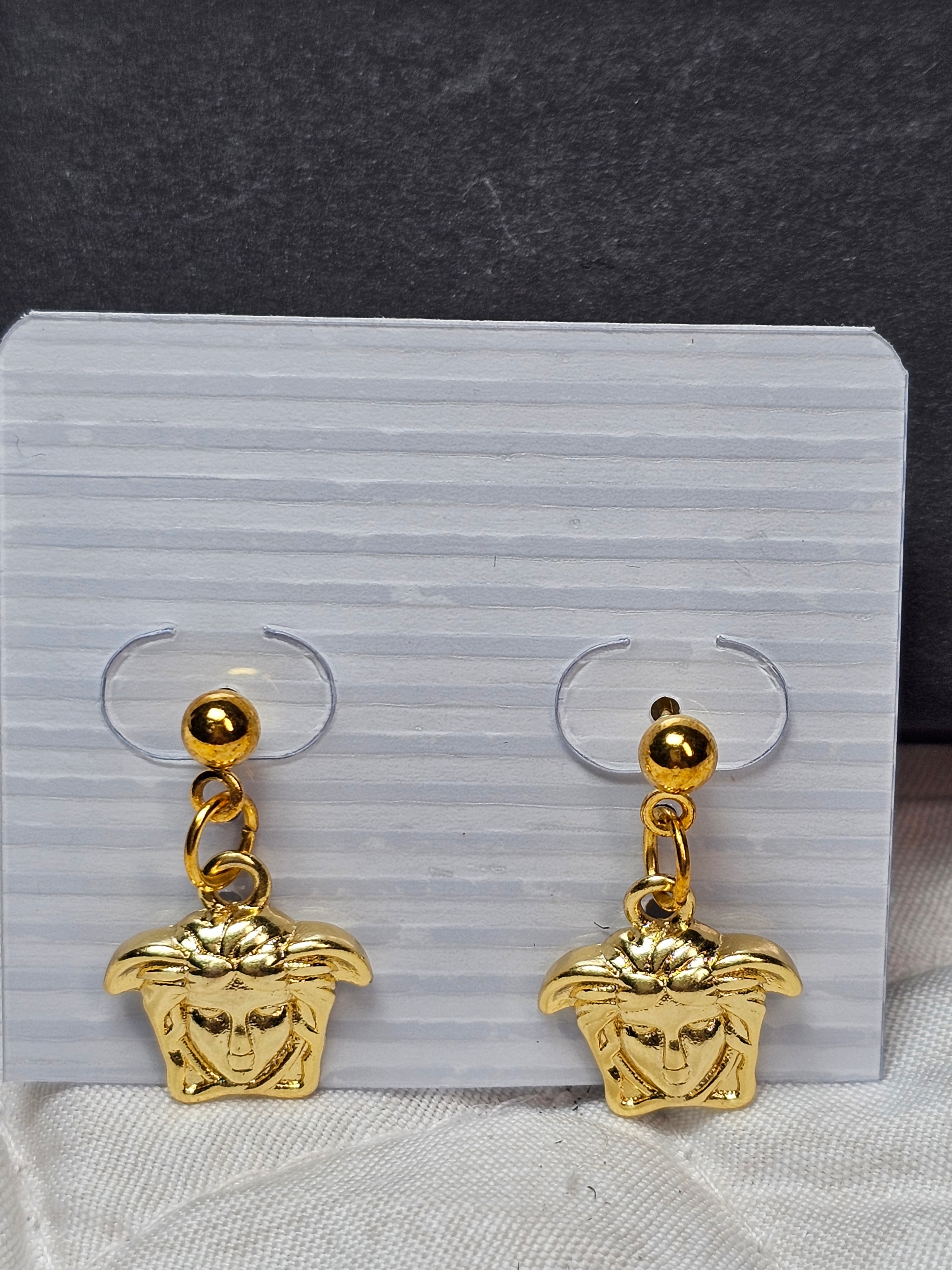 Medusa Charm earrings Gold Dangle