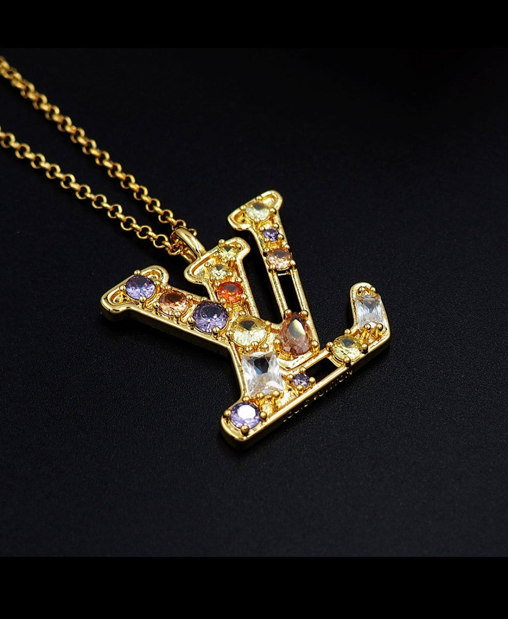 L Logo MultiStone Chain Necklace