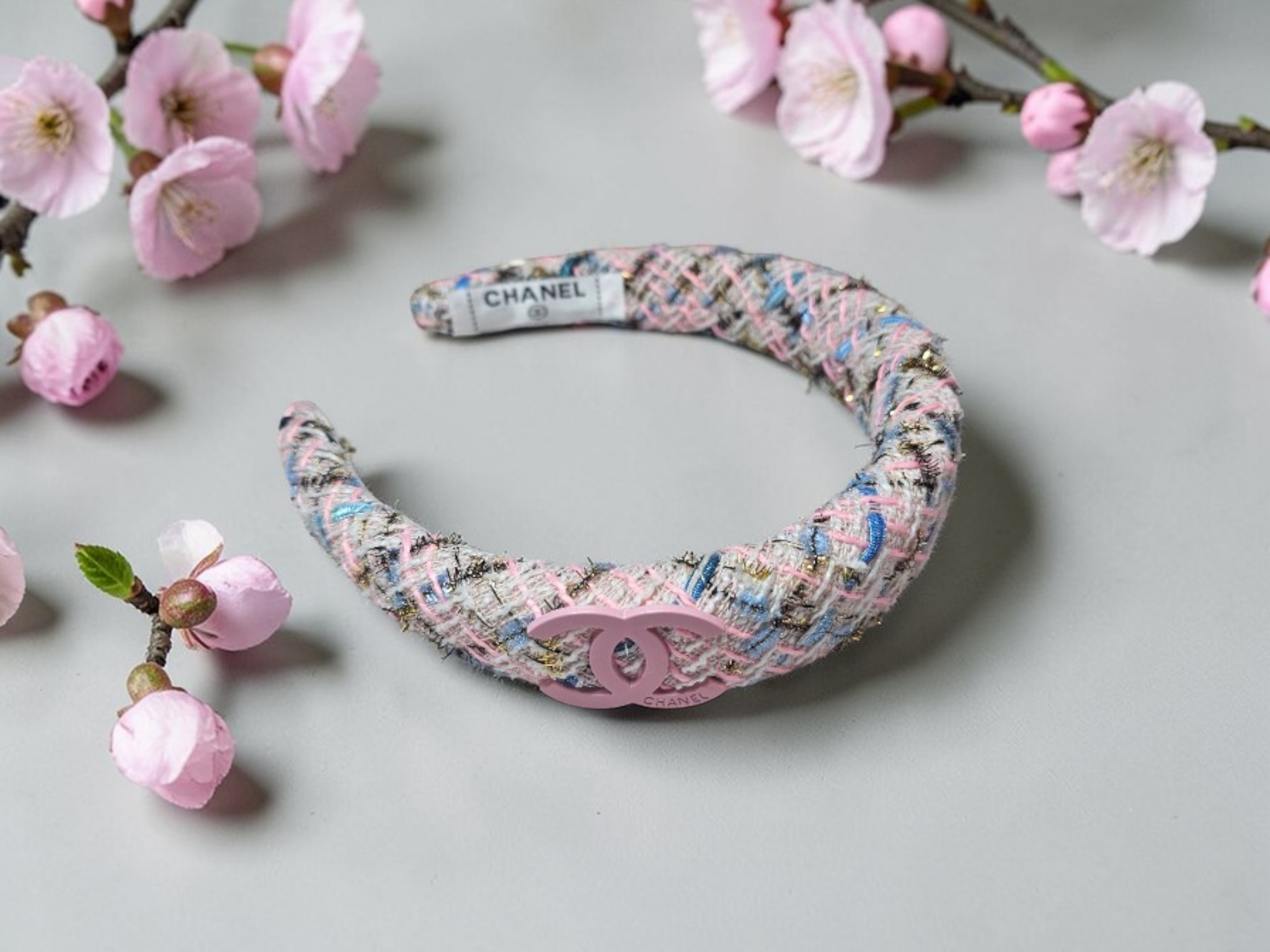 Chanel logo Charm Pink Tweed Headband