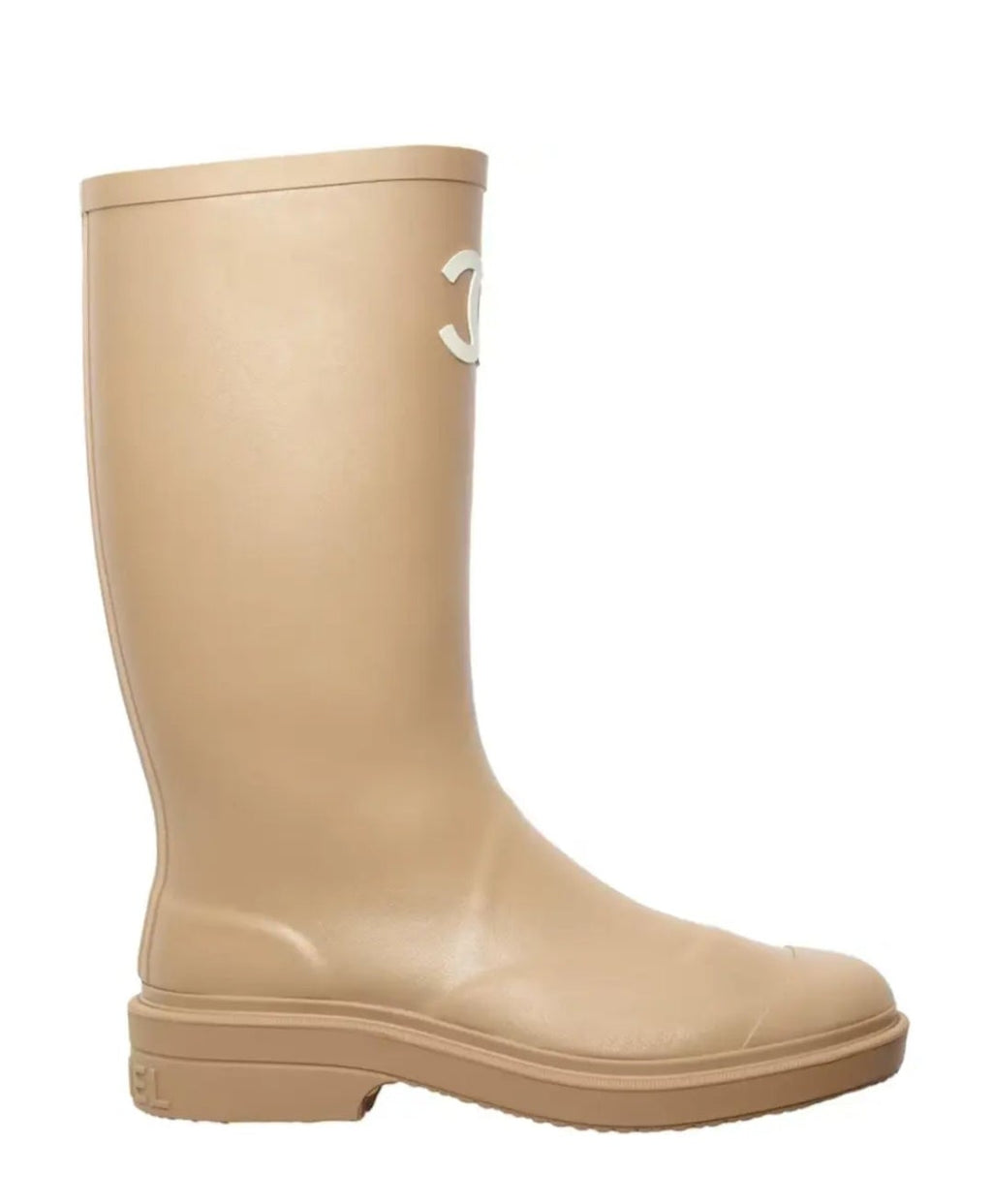 Beige/Tan w White logo Rain boots 👢 NEW US size 9/ EU 40