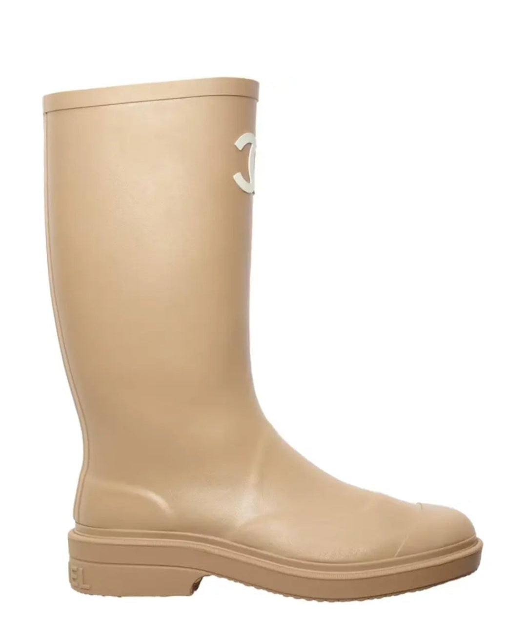 Beige/Tan w White logo Rain boots 👢 NEW US size 9/ EU 40