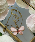 Pink Butterfly CC logo Charm Pendant Necklace