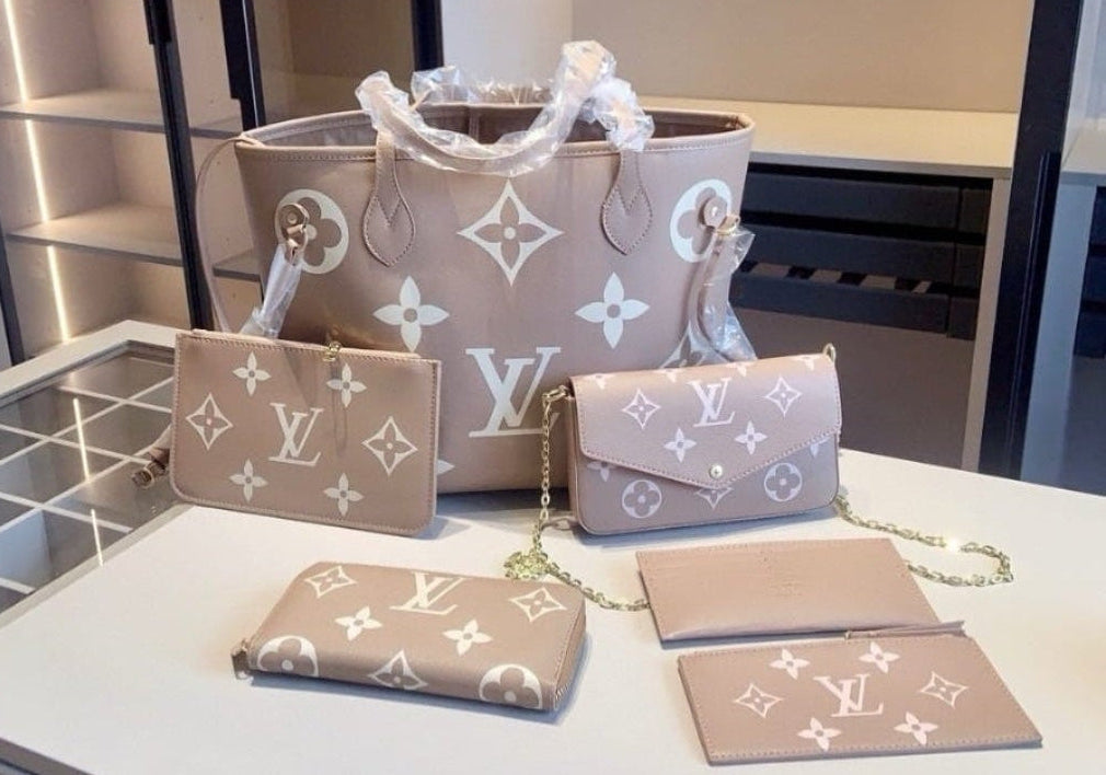 Tan Logo Large Never Full Tote Bag Set full set