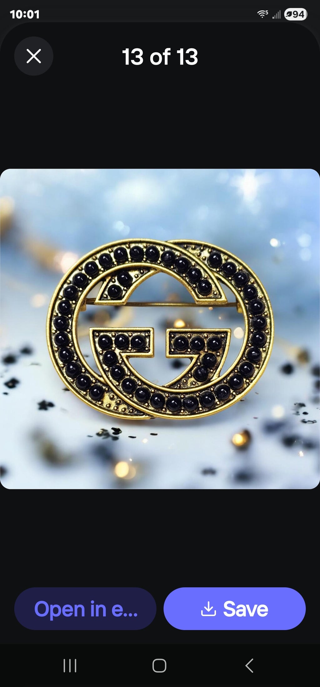 Gucci Antique Gold & Black Pearl Charm Brooch