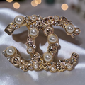 Chanel Gold and Pearl Floral Themed Charm Brooch