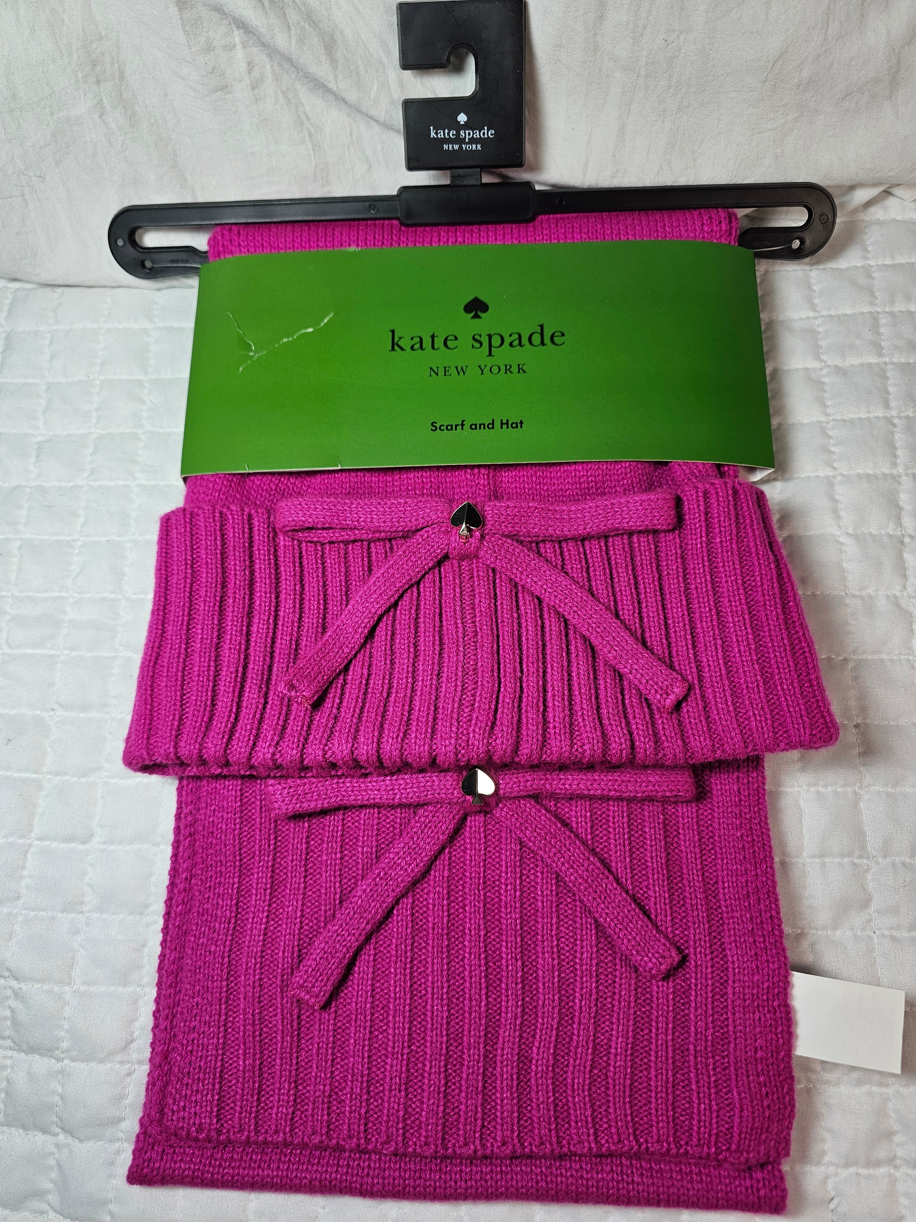 Kate Spade Hot Pink Bow Knit Hat & Scarf Set — New With Original Tags