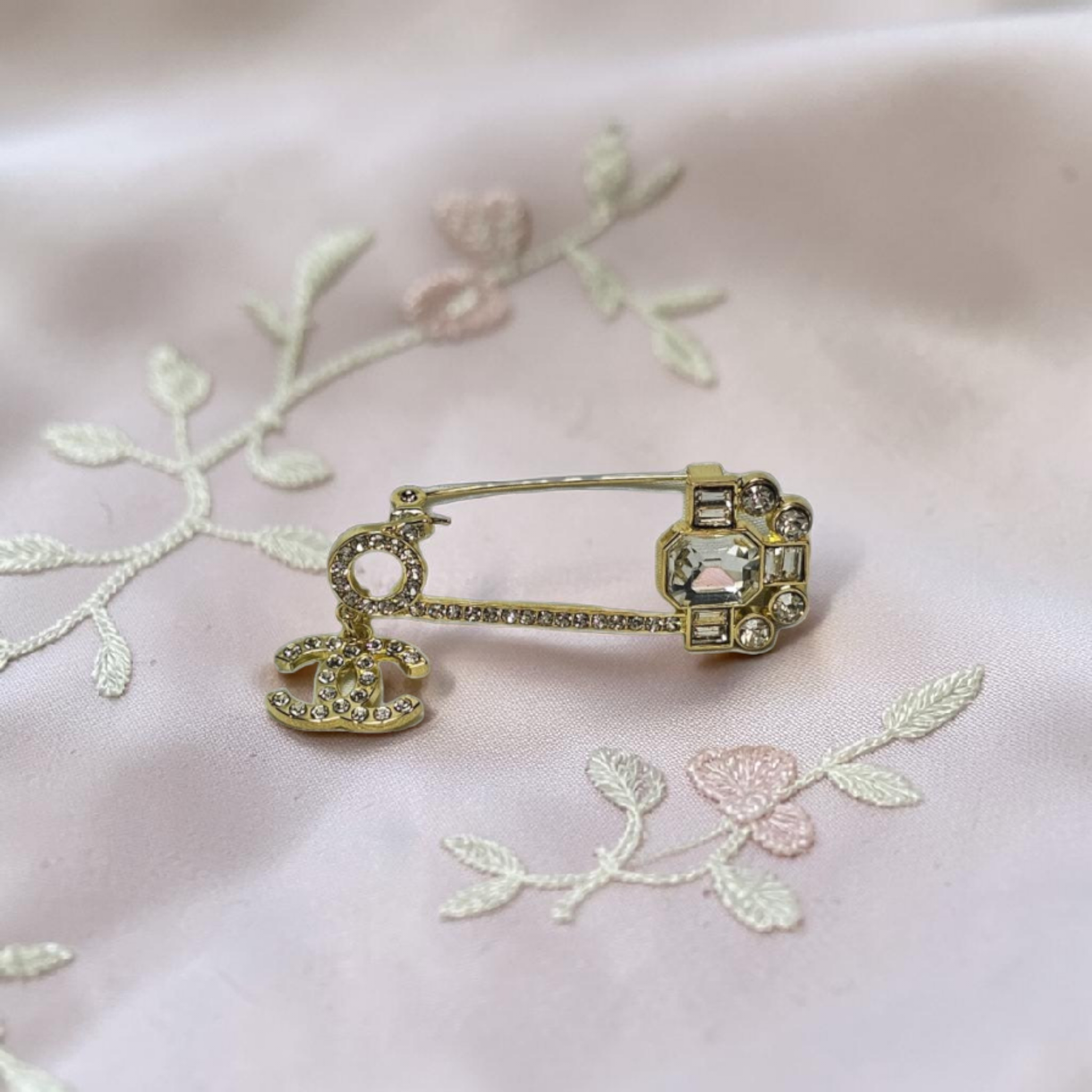 Chanel Gold Charm Safety Pin Brooch