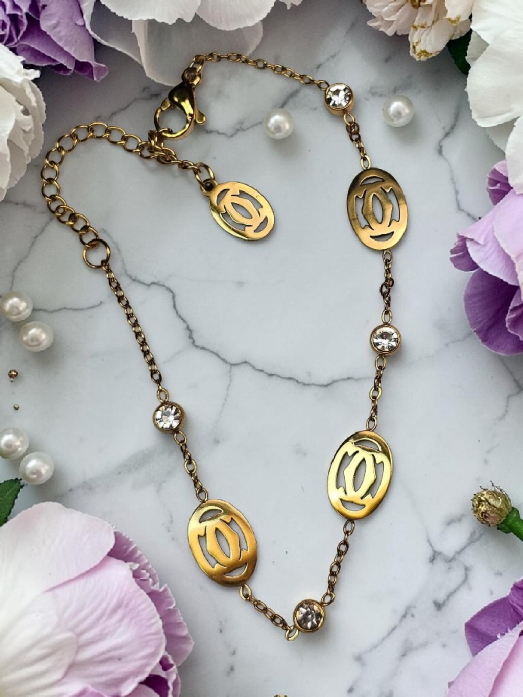 Gold Multi Charm Logo Bracelet