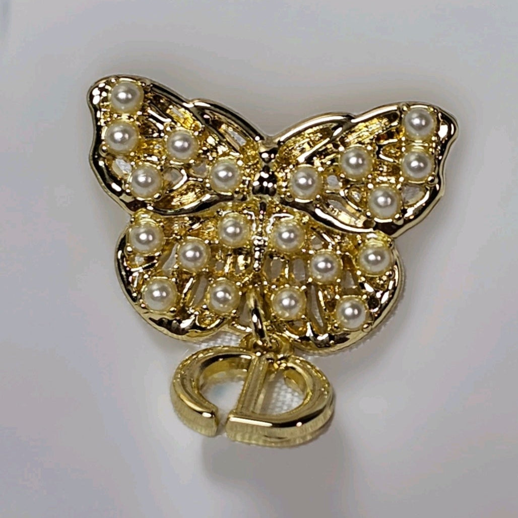 Dior Gold Butterfly logo Charm dangle earrings