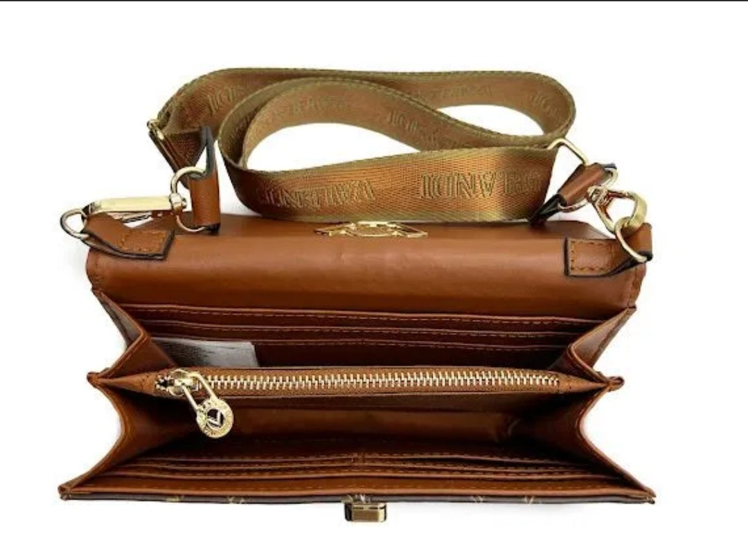 Valentino Orlandi Vegan Leather Crossbody bag Chic Neutral Brown tones NWT