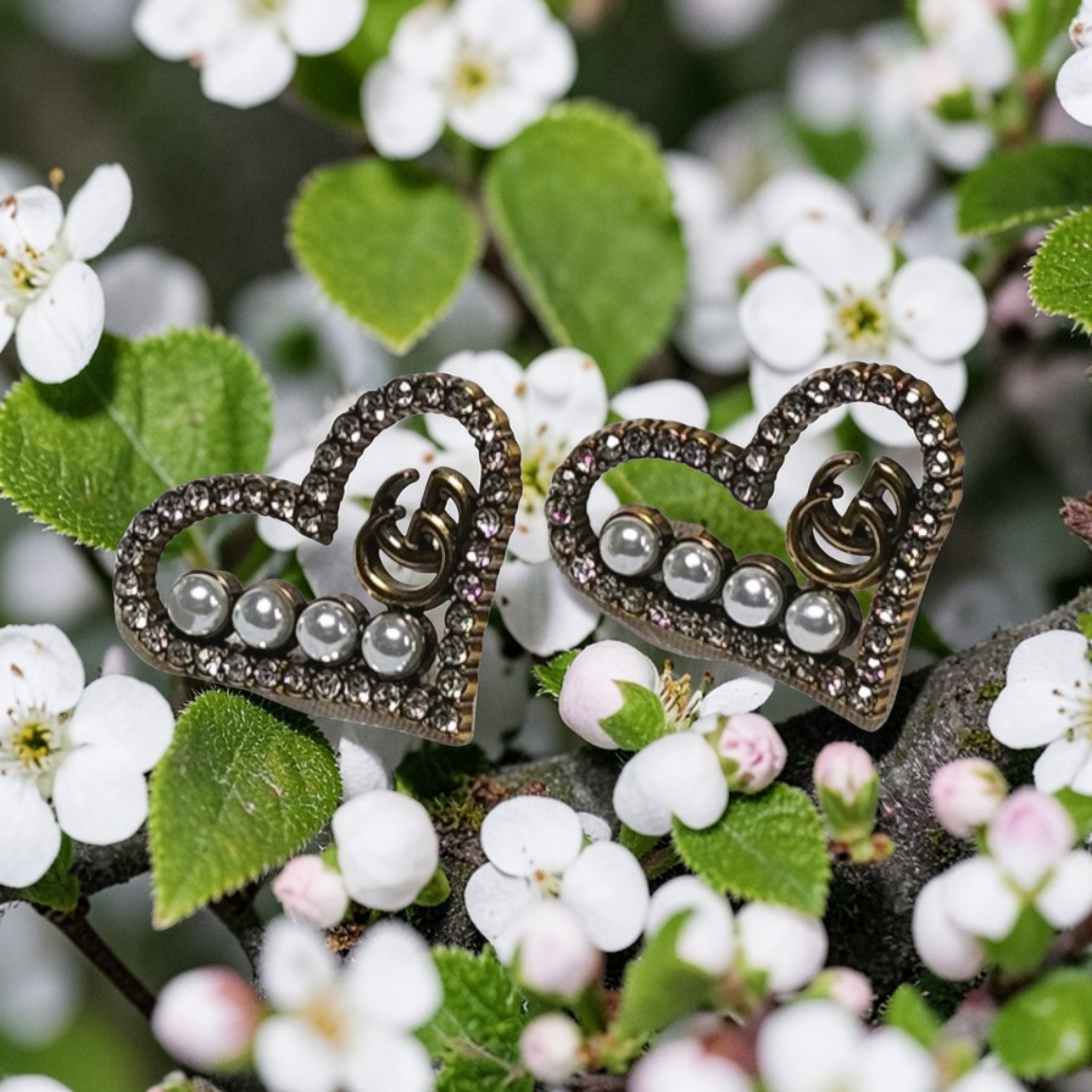 Gucci Antique Gold Charm Heart Pierced Stud Earrings