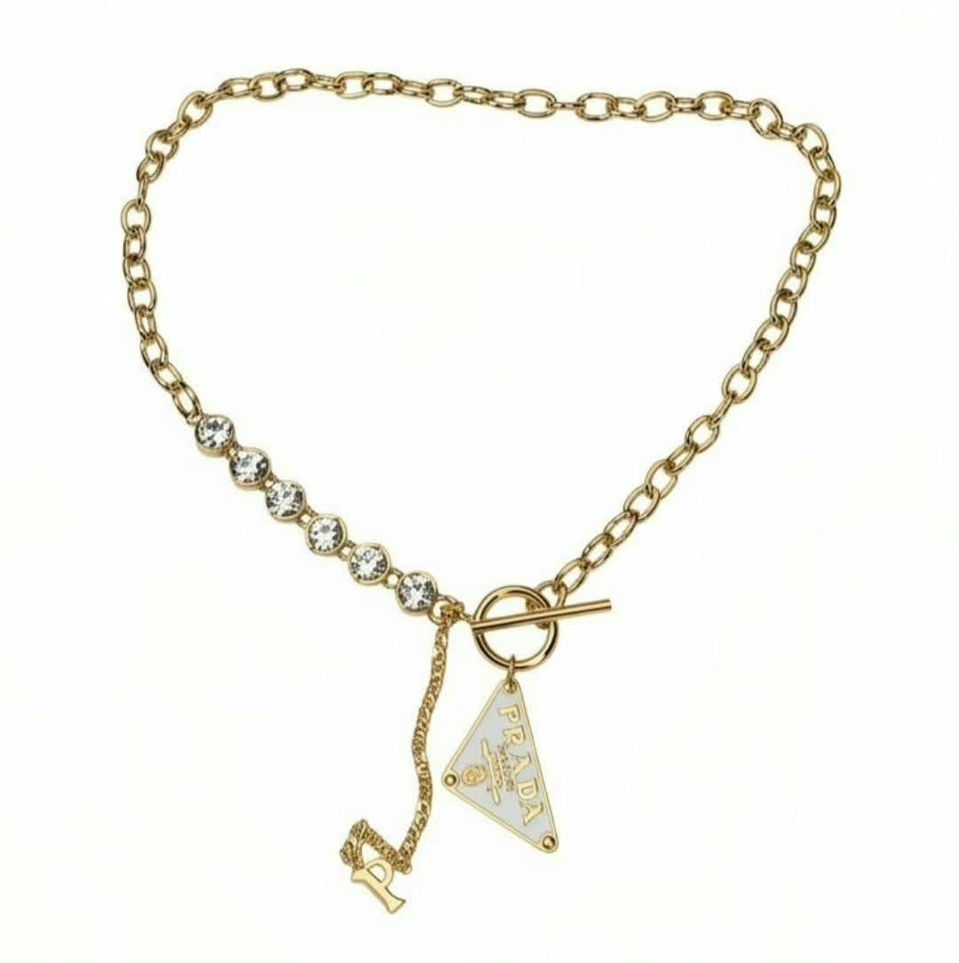 P logo Trangle Gemstone Necklace